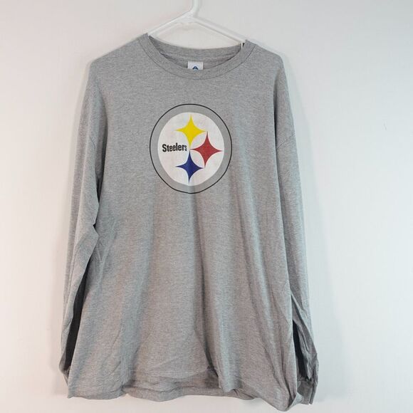 PITTSBURGH‎ STEELERS Shirt Mens XL Gray Cotton Long Sleeve Logo Fan Shirt L/S - Picture 1 of 12